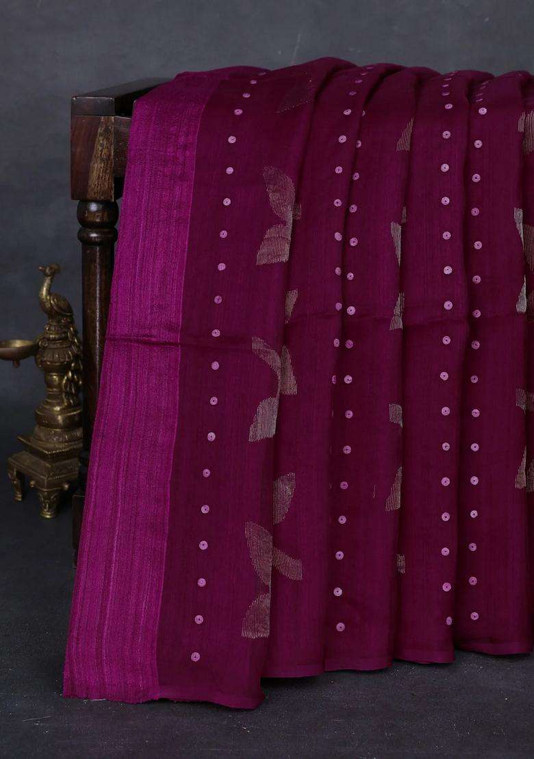 Magenta Pink Matka Tussar Partly Silk Sequences Saree With Traditional Woven Design For Women - Indya
