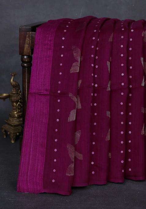 Magenta Pink Matka Tussar Partly Silk Sequences Saree With Traditional Woven Design For Women