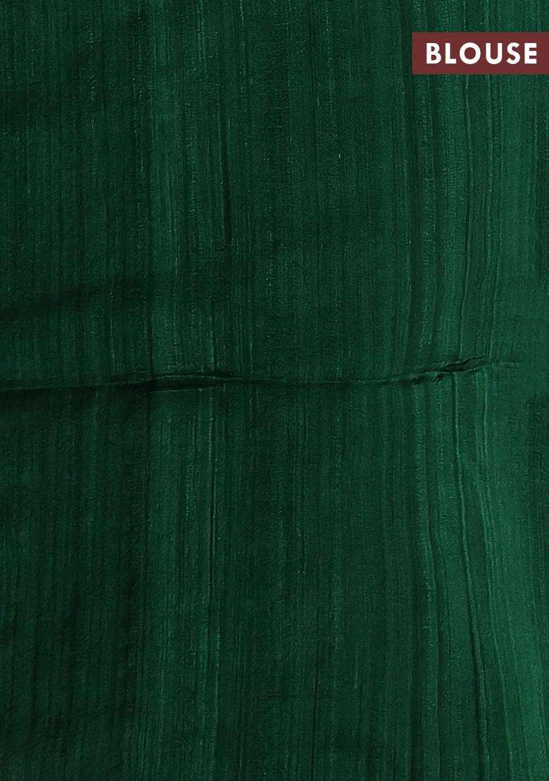 Bottle Green Matka Tussar Silk Jamdhani Saree With Traditional Woven Design For Women - Indya