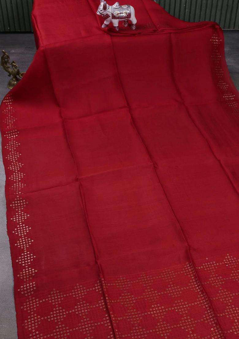 Red Matka Tussar Silk Saree With Traditional Woven Design For Women - Indya