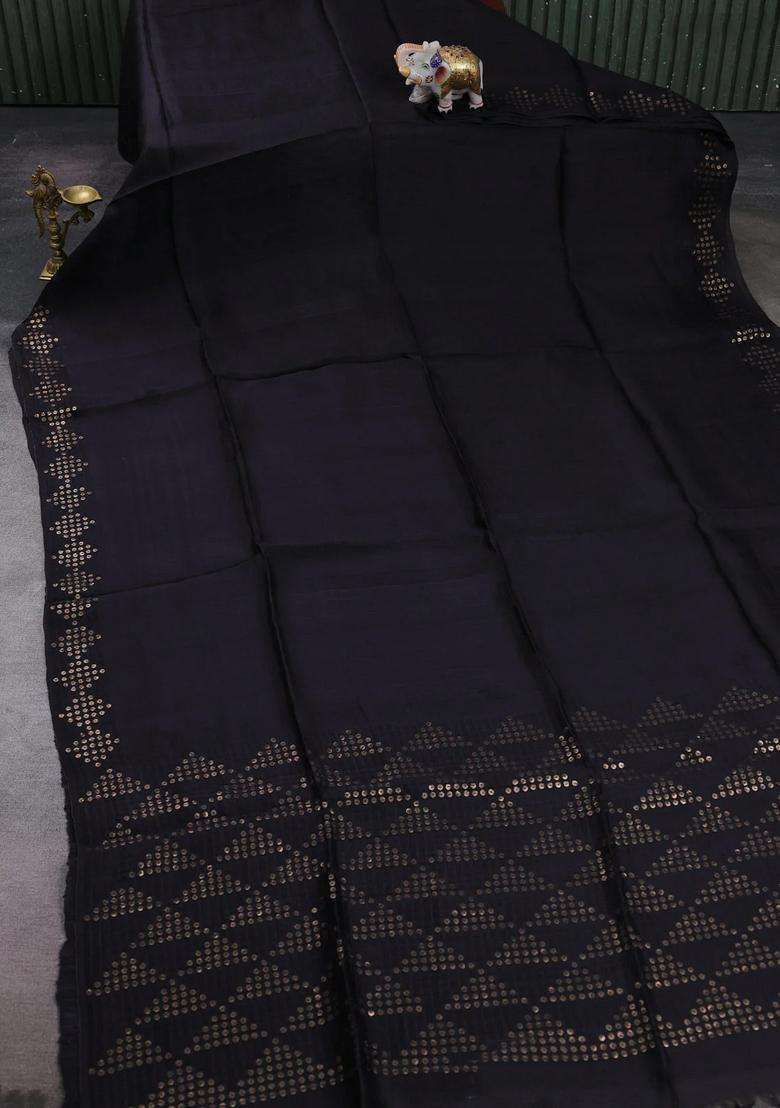 Black Matka Tussar Silk Saree With Traditional Woven Design For Women - Indya