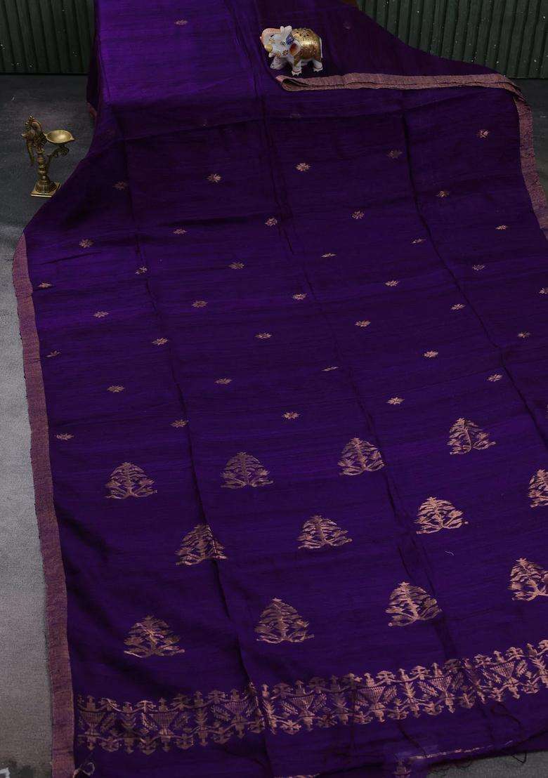 Purple Matka Tussar Silk Buttas Saree With Buttas And Brocade Design For Women - Indya