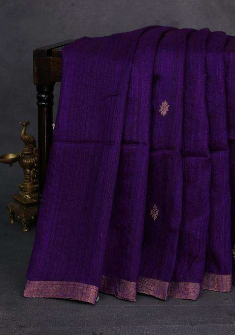 Purple Matka Tussar Silk Buttas Saree With Buttas And Brocade Design For Women
