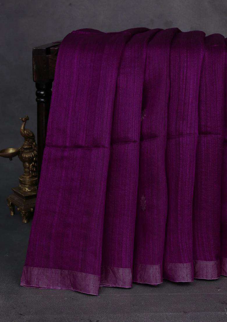 Magenta Pink Matka Tussar Silk Buttas Saree With Buttas And Brocade Design For Women - Indya