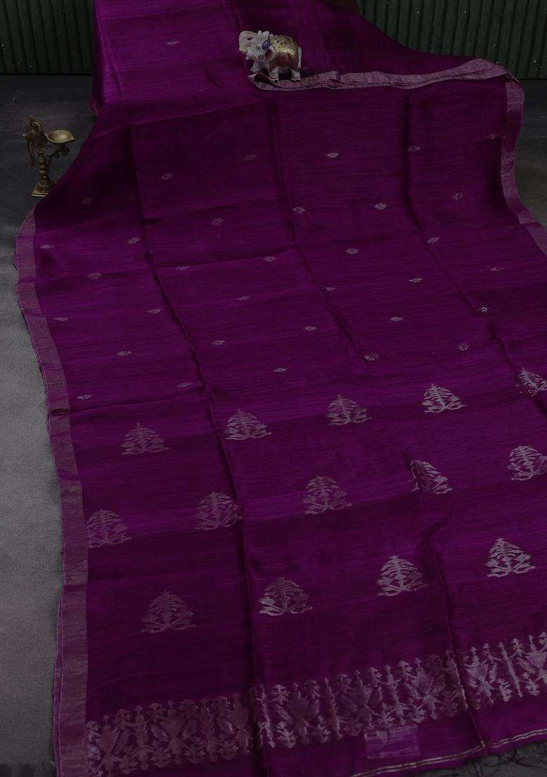 Magenta Pink Matka Tussar Silk Buttas Saree With Buttas And Brocade Design For Women - Indya