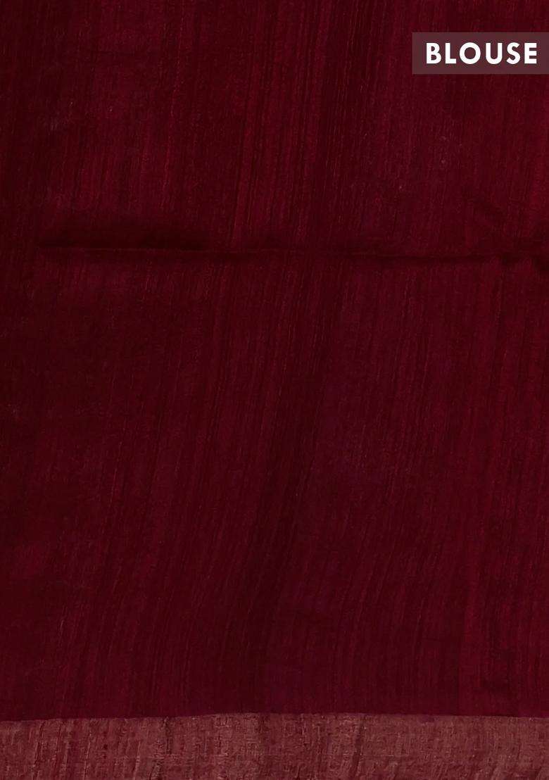 Maroon Matka Tussar Silk Buttas Saree With Buttas And Brocade Design For Women - Indya