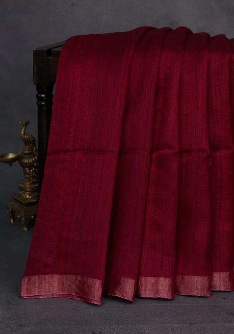 Maroon Matka Tussar Silk Buttas Saree With Buttas And Brocade Design For Women