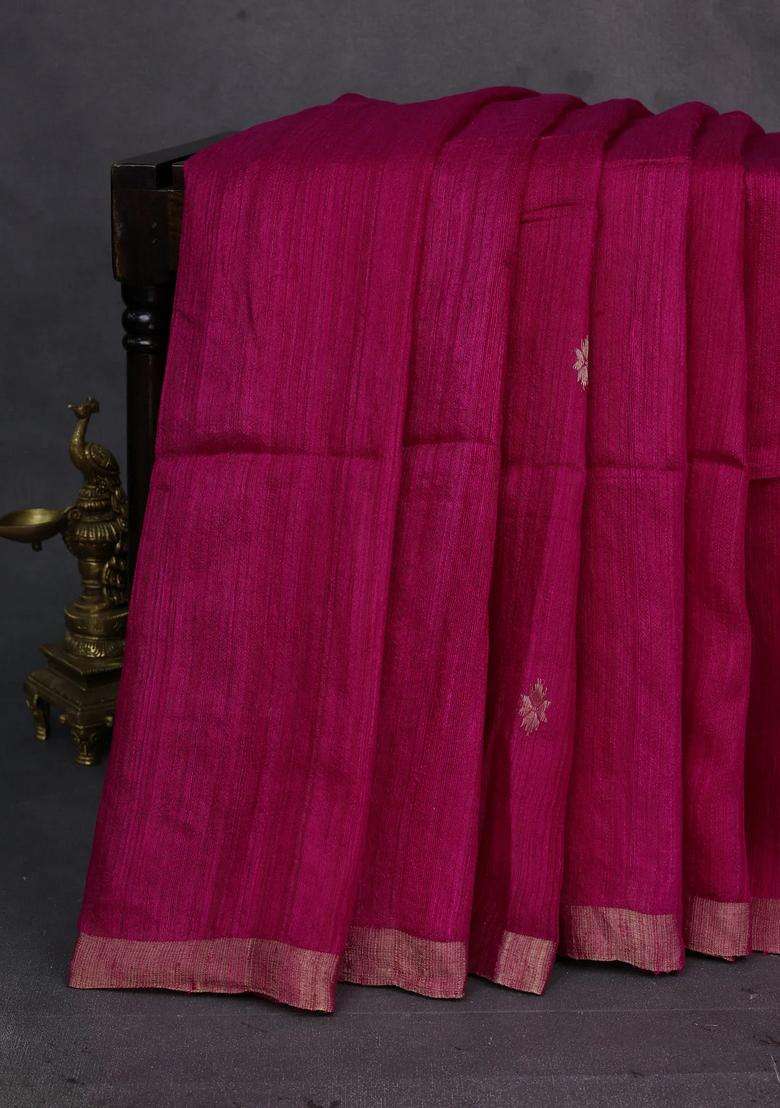 Pink Matka Tussar Silk Buttas Saree With Buttas And Brocade Design For Women - Indya