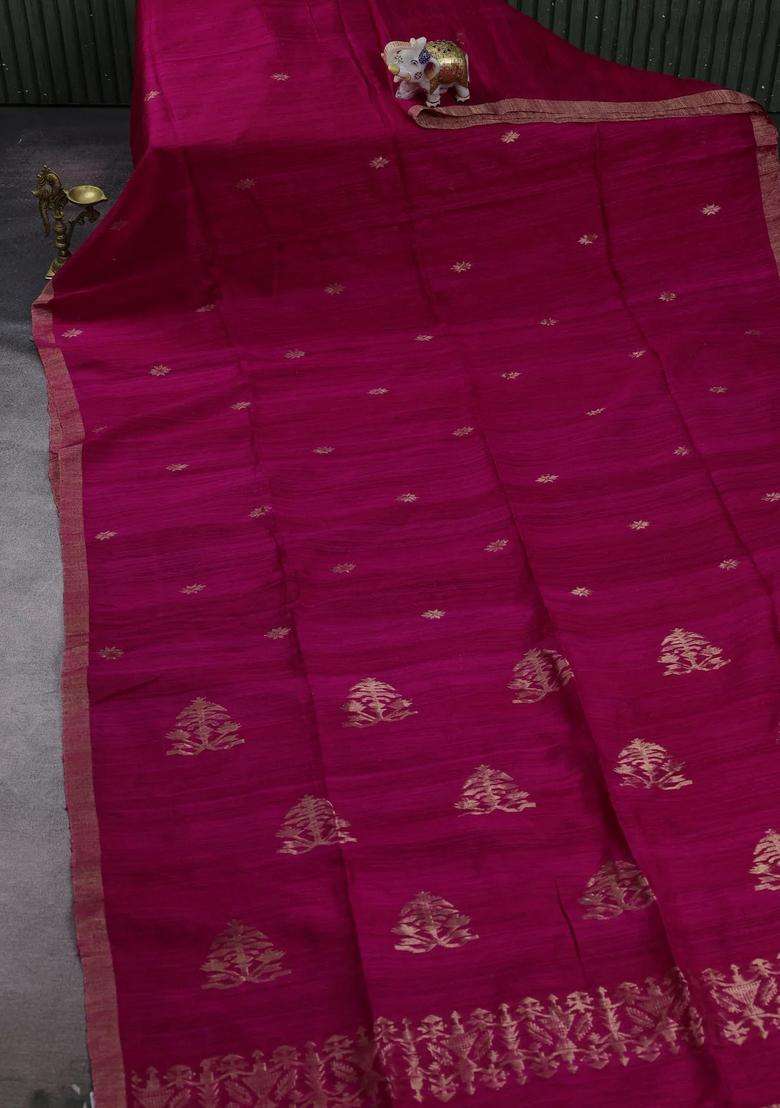 Pink Matka Tussar Silk Buttas Saree With Buttas And Brocade Design For Women - Indya
