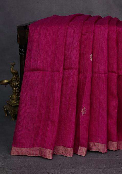 Pink Matka Tussar Silk Buttas Saree With Buttas And Brocade Design For Women