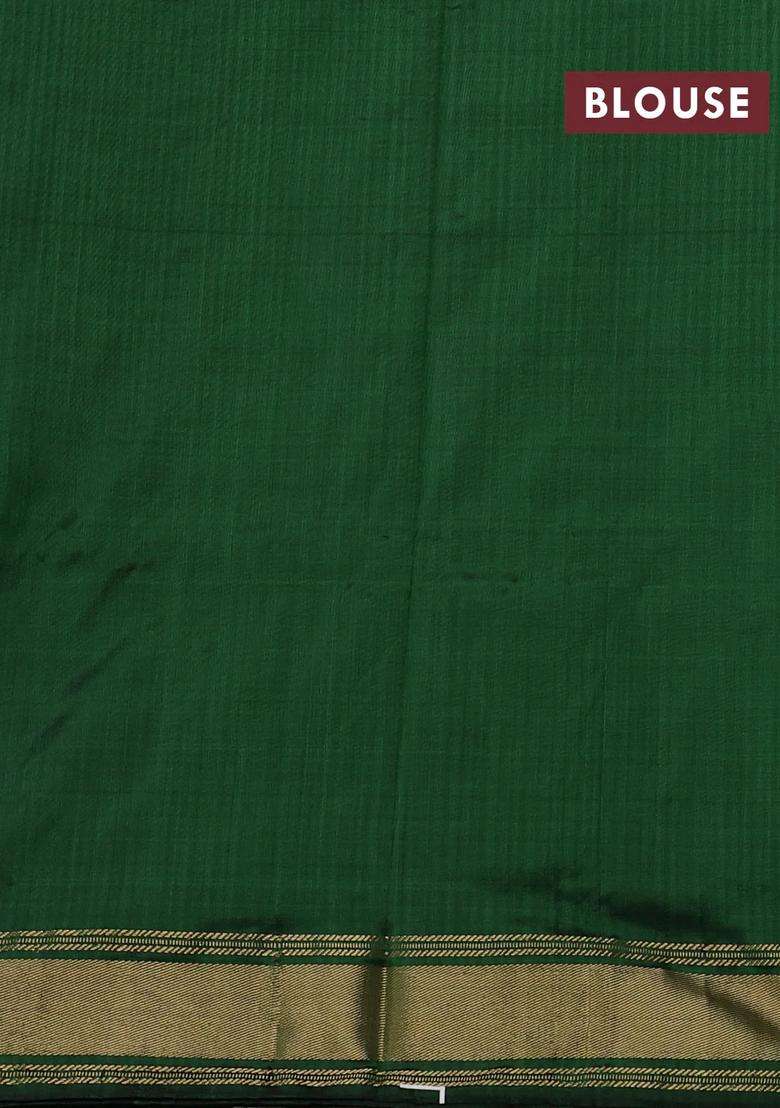 Black Green Pochampally Silk Saree With Traditional Woven Design For Women - Indya