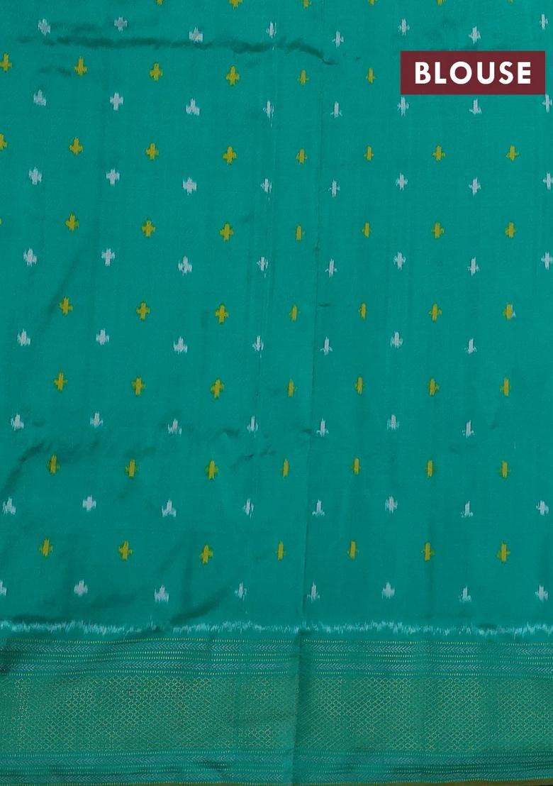 Black Teal Green Pochampally Silk Saree With Traditional Woven Design For Women - Indya