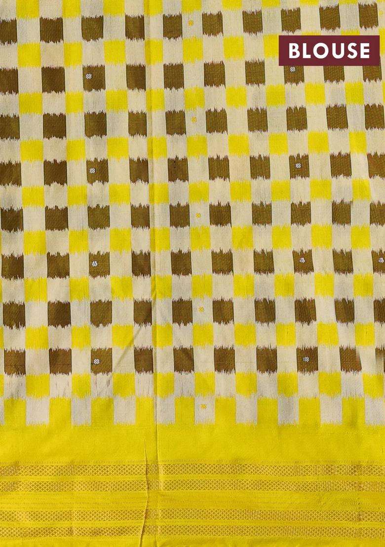 Multi Colour Yellow Pochampally Silk Saree With Traditional Woven Design For Women - Indya