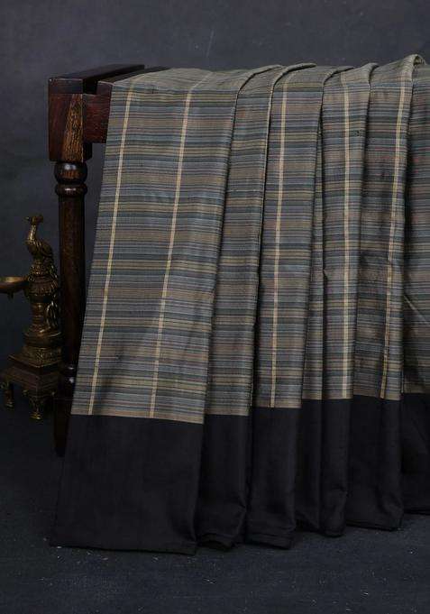 Grey Black Pochampally Silk Saree With Traditional Woven Design For Women