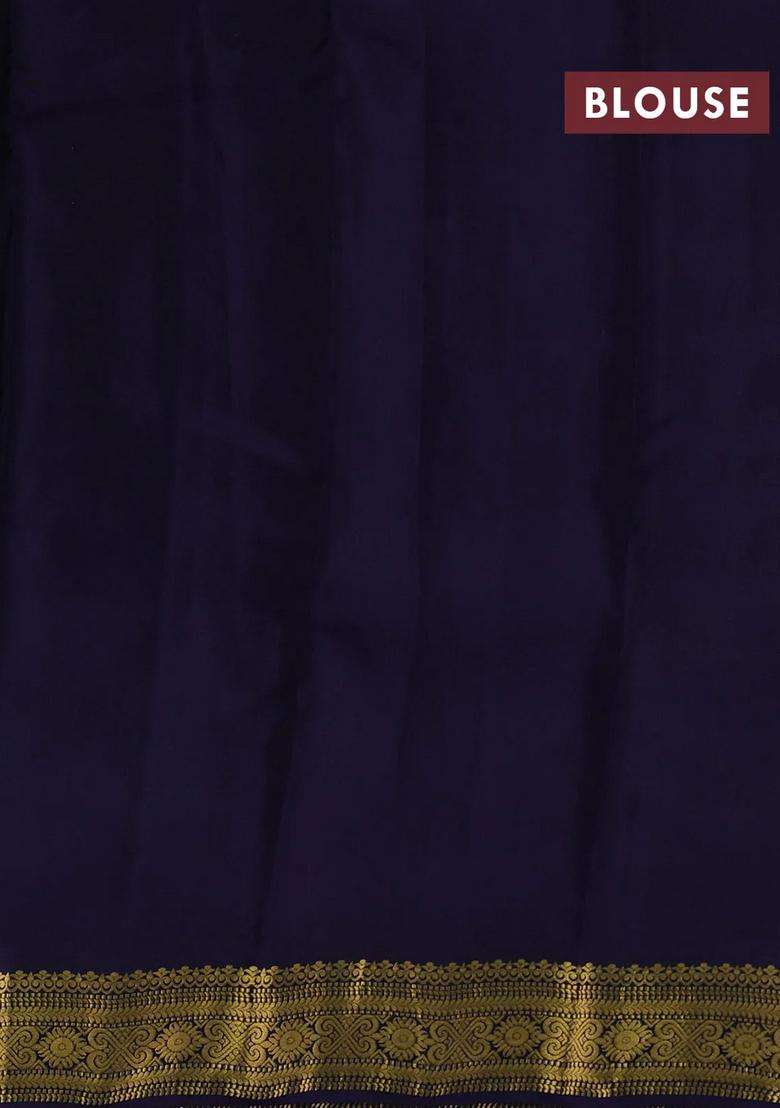 Green Navy Blue Kanchipuram Silk Buttas Saree With Buttas And Brocade Design For Women - Indya