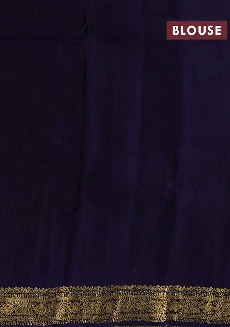 Mehendi Green Navy Blue Kanchipuram Silk Buttas Saree With Buttas And Brocade Design For Women - Indya