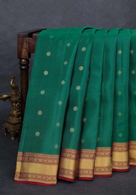 Green Maroon Kanchipuram Silk Buttas Saree With Buttas And Brocade Design For Women