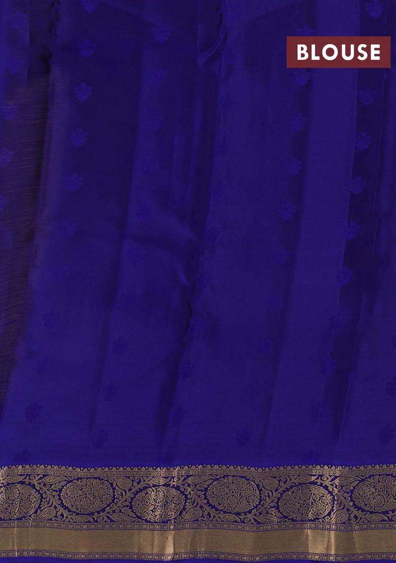 Mehendi Green Blue Kanchipuram Silk Buttas Saree With Buttas And Brocade Design For Women - Indya