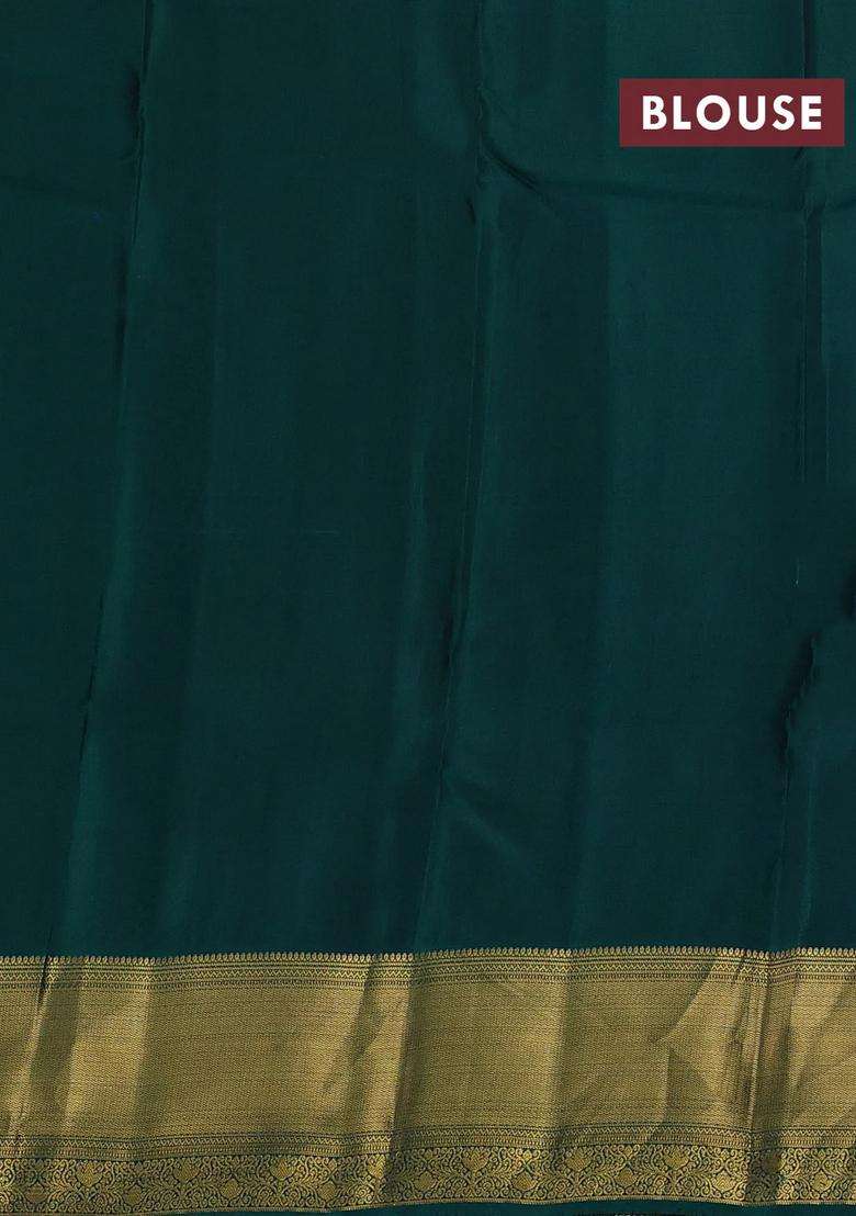 Peacock Green Kanchipuram Silk Buttas Saree With Buttas And Brocade Design For Women - Indya