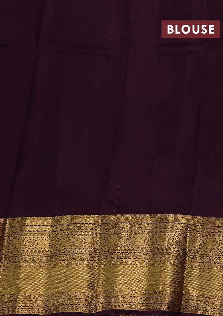 Rust Wine Kanchipuram Silk Buttas Saree With Buttas And Brocade Design For Women - Indya