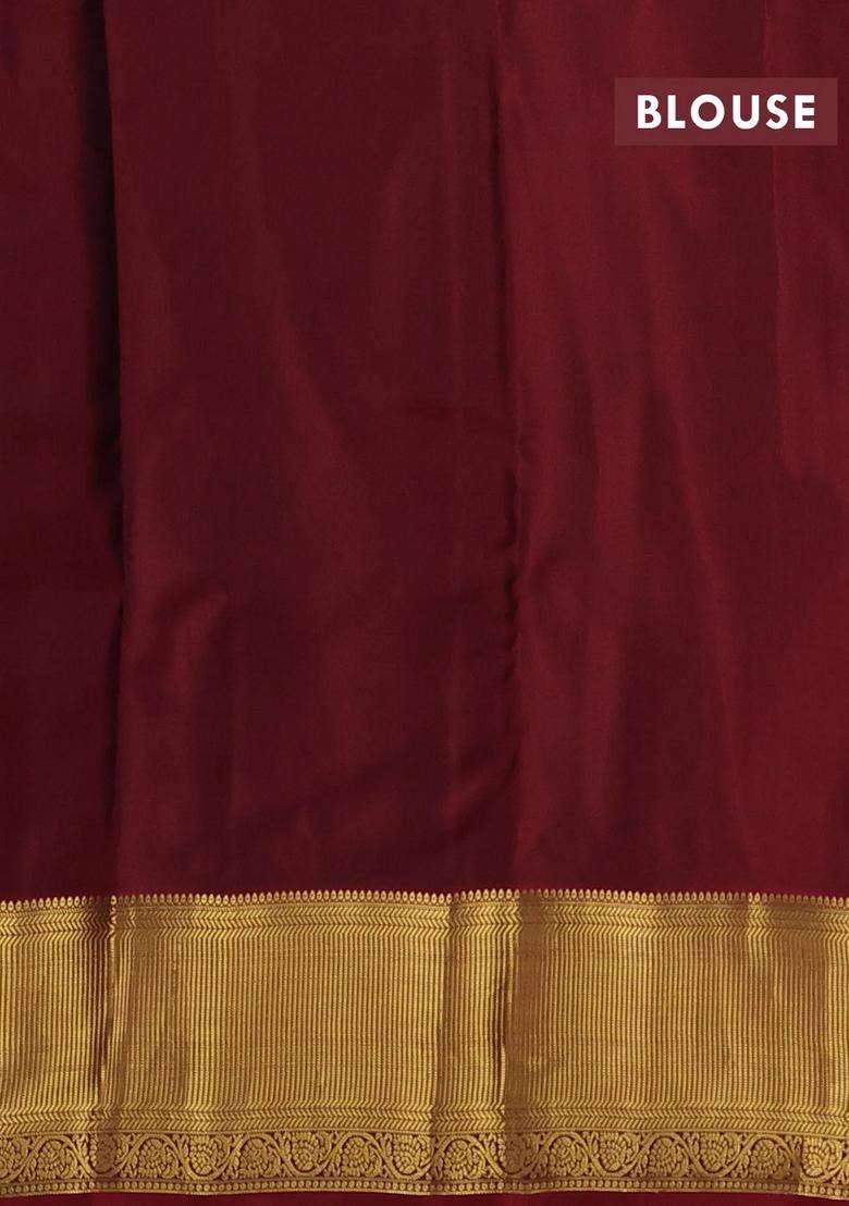 Green Maroon Kanchipuram Silk Buttas Saree With Buttas And Brocade Design For Women - Indya