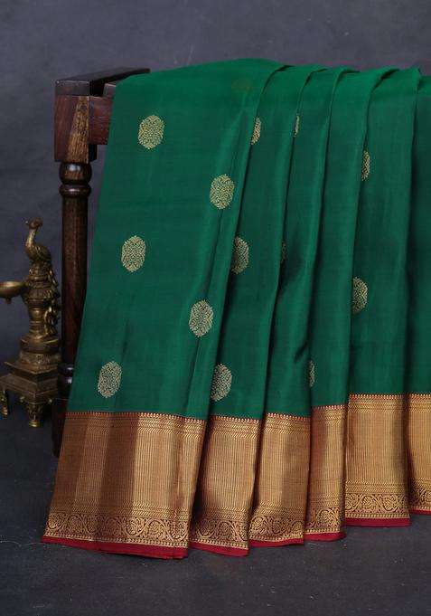Green Maroon Kanchipuram Silk Buttas Saree With Buttas And Brocade Design For Women