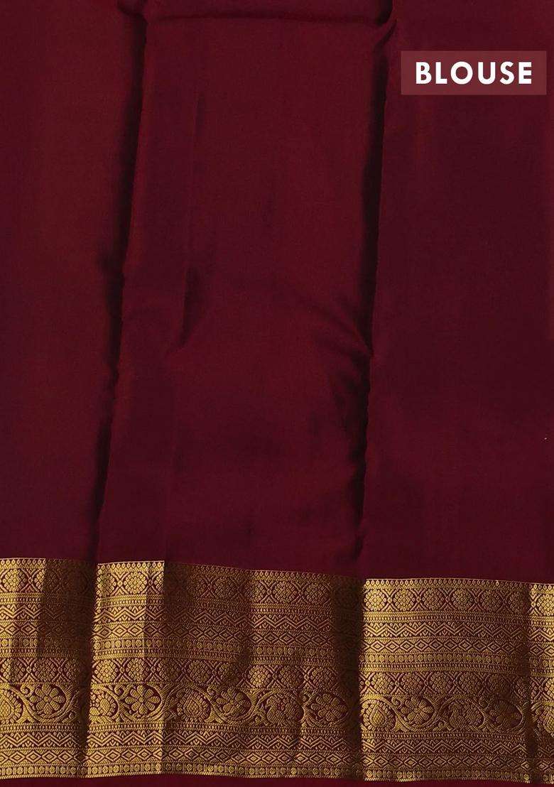 Green Maroon Kanchipuram Silk Buttas Saree With Buttas And Brocade Design For Women - Indya