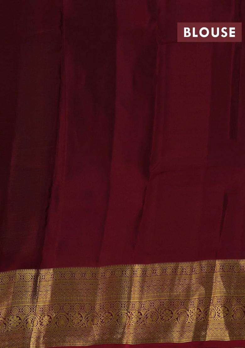 Pastel Green Maroon Kanchipuram Silk Buttas Saree With Buttas And Brocade Design For Women - Indya