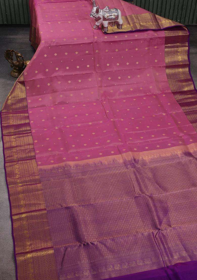 Mauve Pink Purple Kanchipuram Silk Buttas Saree With Buttas And Brocade Design For Women - Indya