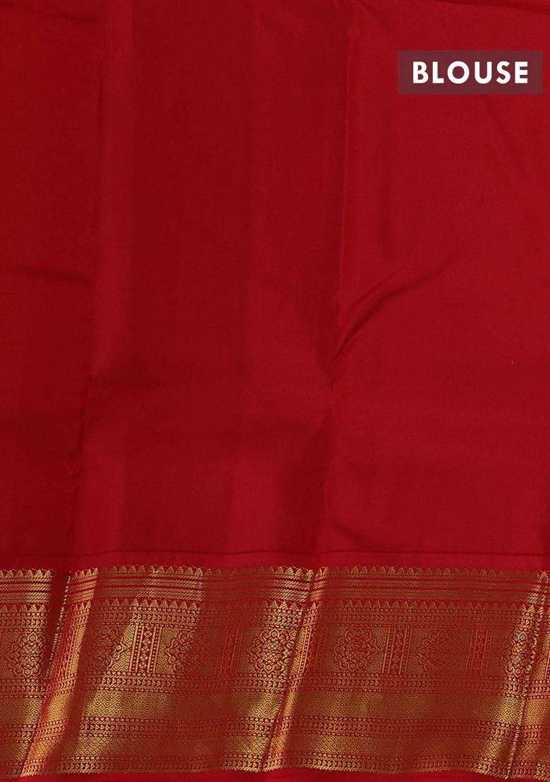 Mustard Yellow Red Kanchipuram Silk Weaves Saree With Traditional Woven Design For Women - Indya