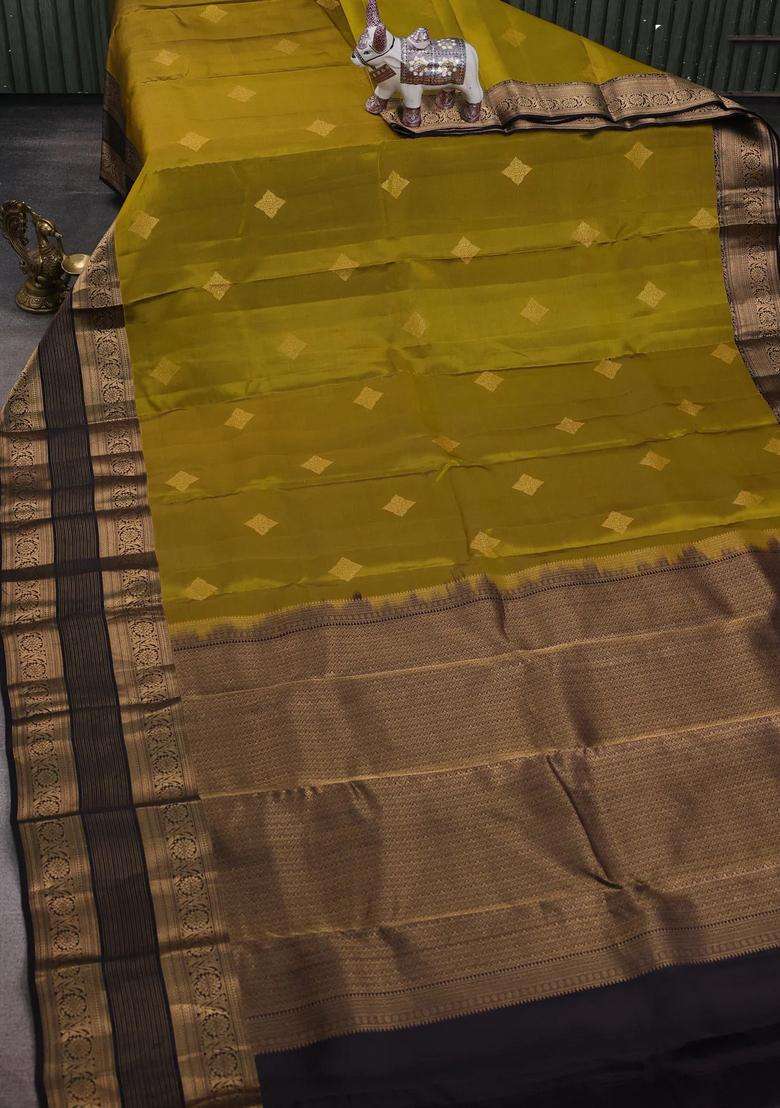 Mehendi Green Jamun Kanchipuram Silk Buttas Saree With Buttas And Brocade Design For Women - Indya