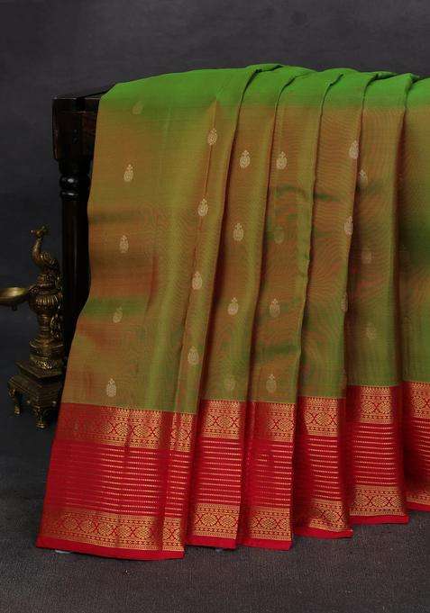 Green Red Kanchipuram Silk Buttas Saree With Buttas And Brocade Design For Women