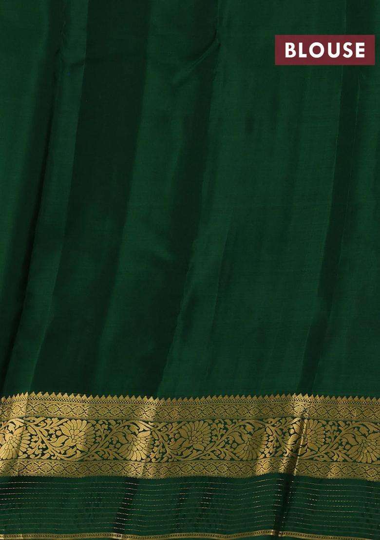 Wine Green Kanchipuram Silk Buttas Saree With Buttas And Brocade Design For Women - Indya
