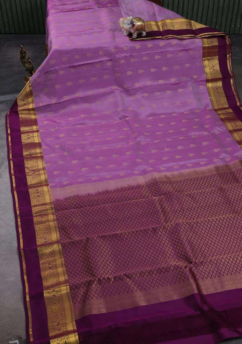 Lavender Purple Kanchipuram Silk Buttas Saree With Buttas And Brocade Design For Women - Indya