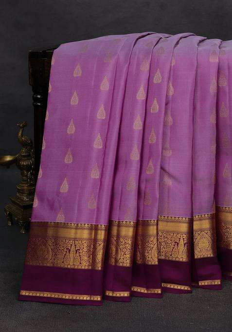 Lavender Purple Kanchipuram Silk Buttas Saree With Buttas And Brocade Design For Women