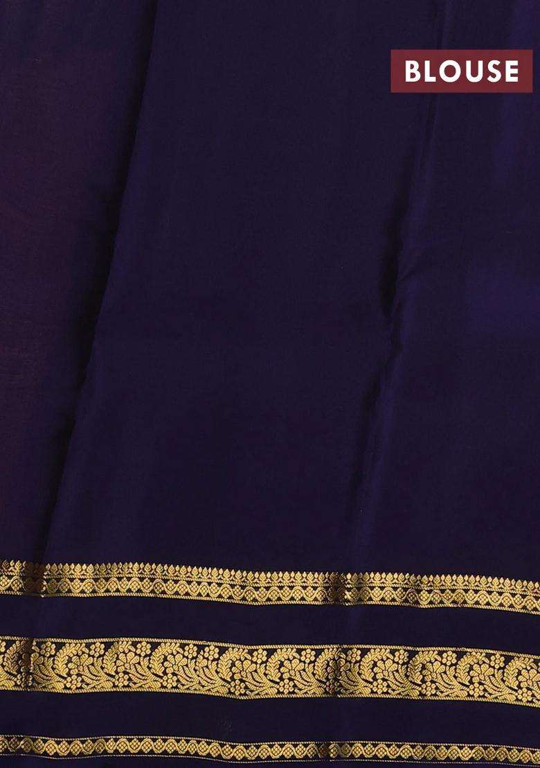 Rust Navy Blue Kanchipuram Silk Buttas Saree With Buttas And Brocade Design For Women - Indya