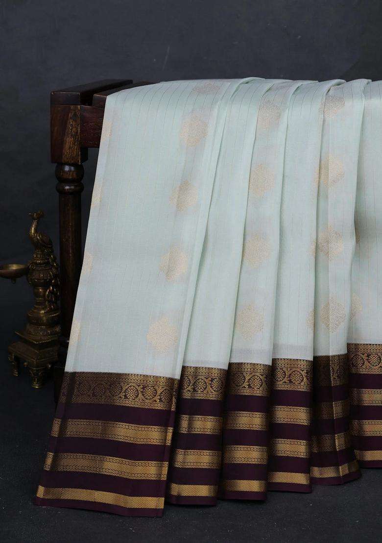 Pista Green Wine Kanchipuram Silk Weaves Saree With Traditional Woven Design For Women - Indya