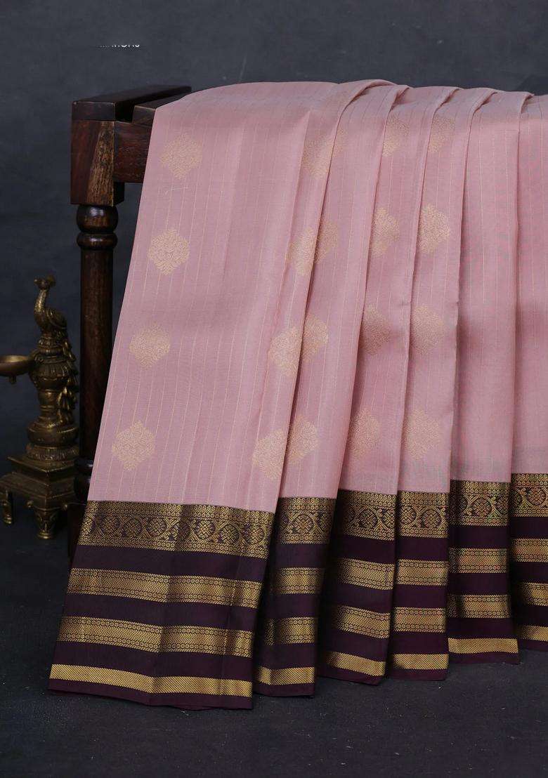Peach Wine Kanchipuram Silk Weaves Saree With Traditional Woven Design For Women - Indya