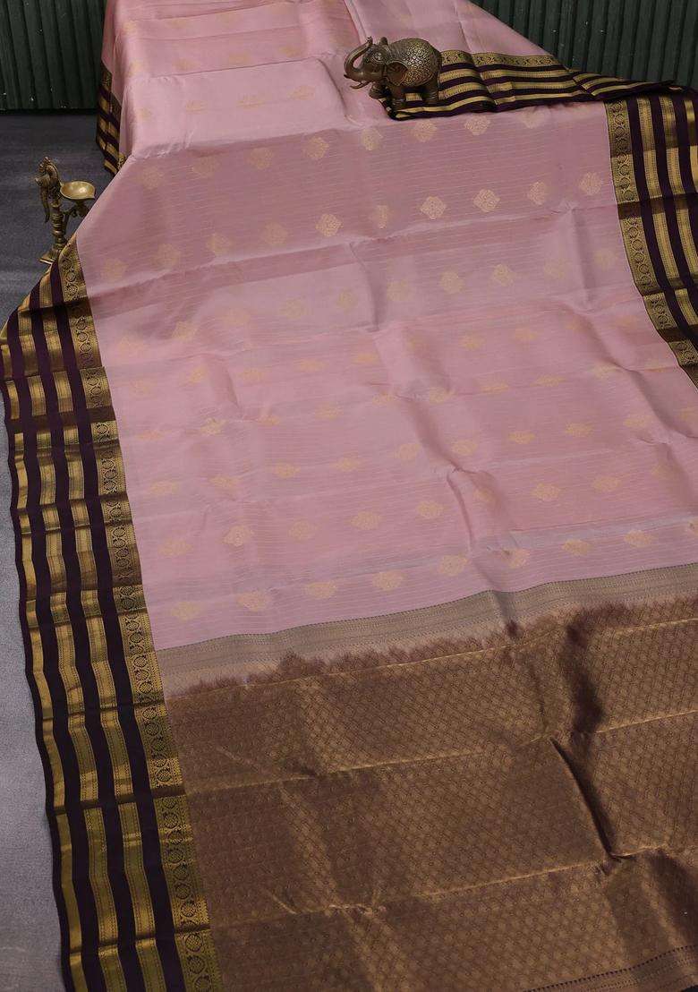 Peach Wine Kanchipuram Silk Weaves Saree With Traditional Woven Design For Women - Indya