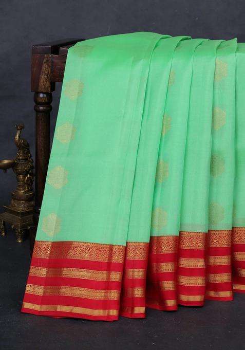 Green Red Kanchipuram Silk Buttas Saree With Buttas And Brocade Design For Women
