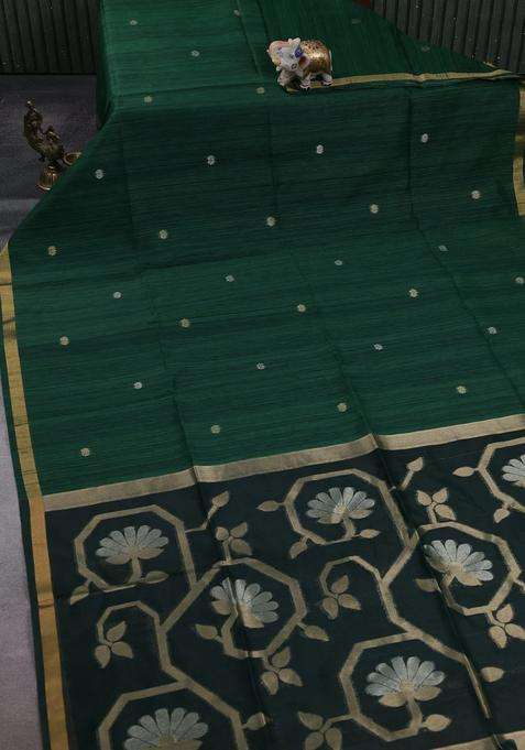 Green Bottle Green Bhagalpuri Tussar Saree With Traditional Woven Design For Women