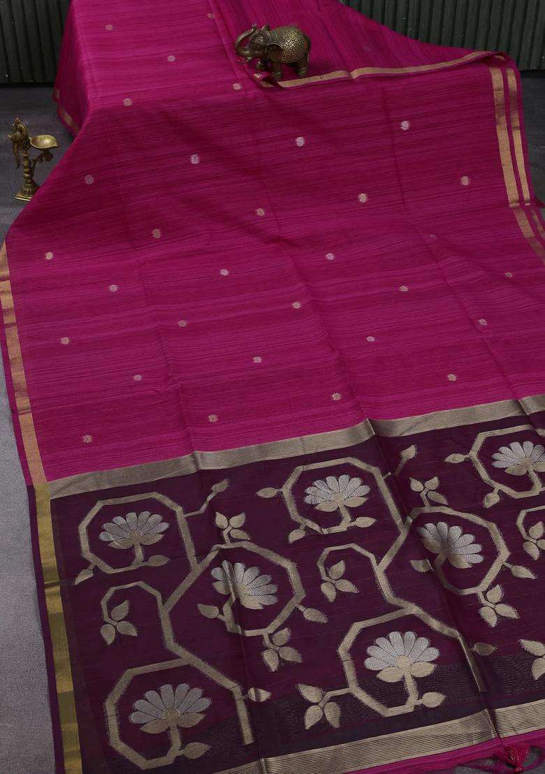 Pink Wine Bhagalpuri Tussar Saree With Traditional Woven Design For Women - Indya