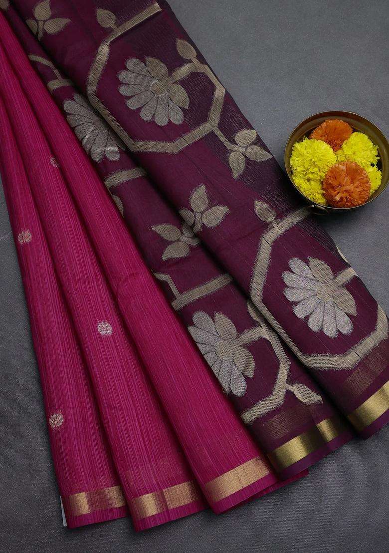 Pink Wine Bhagalpuri Tussar Saree With Traditional Woven Design For Women - Indya