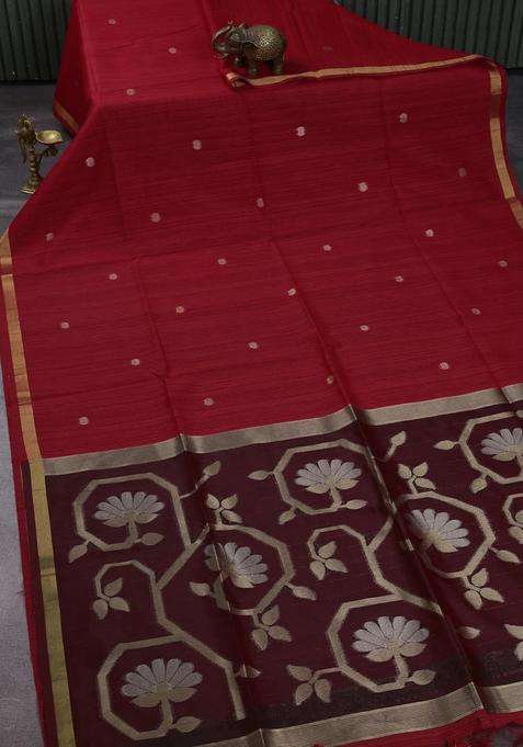 Red Maroon Bhagalpuri Tussar Saree With Traditional Woven Design For Women