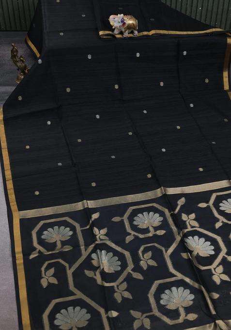 Black Bhagalpuri Tussar Saree With Traditional Woven Design For Women