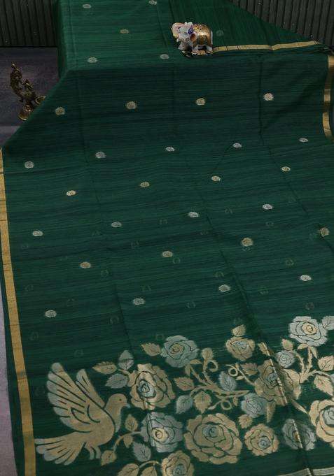 Green Bhagalpuri Tussar Saree With Traditional Woven Design For Women