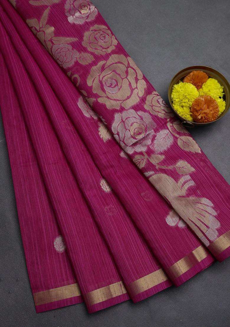 Pink Bhagalpuri Tussar Saree With Traditional Woven Design For Women - Indya