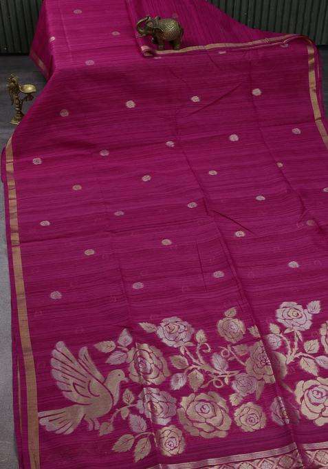 Pink Bhagalpuri Tussar Saree With Traditional Woven Design For Women