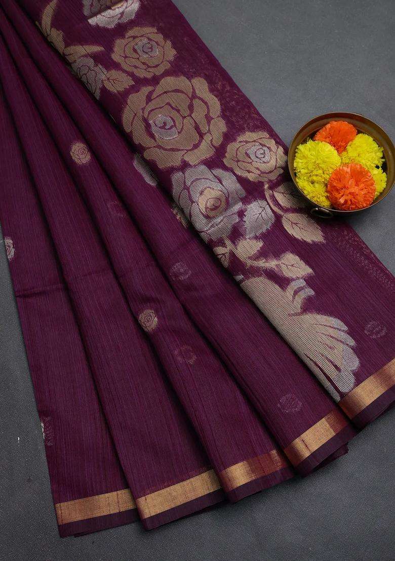 Wine Bhagalpuri Tussar Saree With Traditional Woven Design For Women - Indya