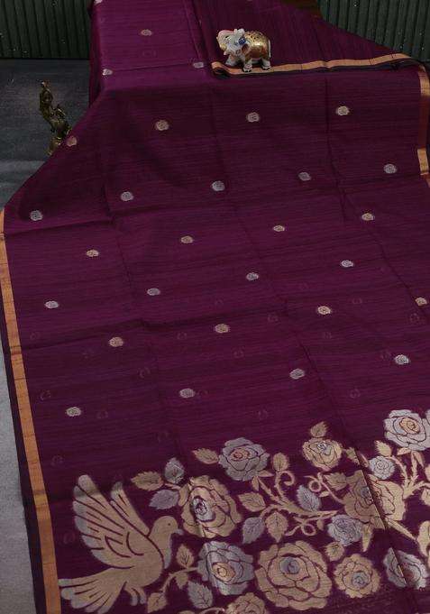 Wine Bhagalpuri Tussar Saree With Traditional Woven Design For Women